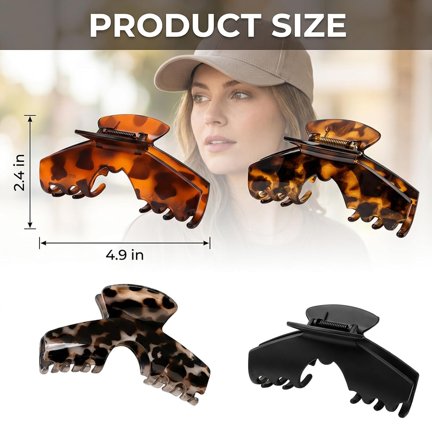 4PCS Hat Hair Clip, Hat Claw Clip for Women, Trucker Claws Hair Clip, Non-Slip Hair Clips for Baseball Caps, Outdoor Activities, Daily Styling, Large Claw Clip Set for Long Thick Hair
