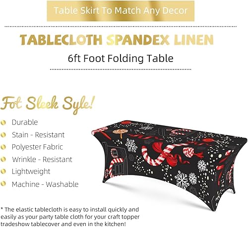 Miniatura 4 de Manteles rectangulares elásticos ajustables de Navidad con piruletas para eventos, protector de mesa de elastano, protector de mantel lavable para