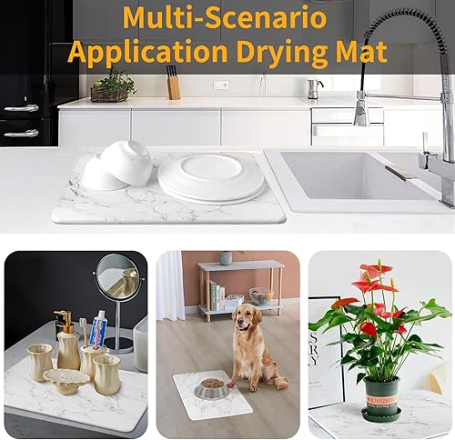 Miniatura 4 de ZAXORY Tapete de secado de piedra para encimera de cocina, tapete de secado de platos de piedra súper absorbente, tapete de secado rápido de tierra