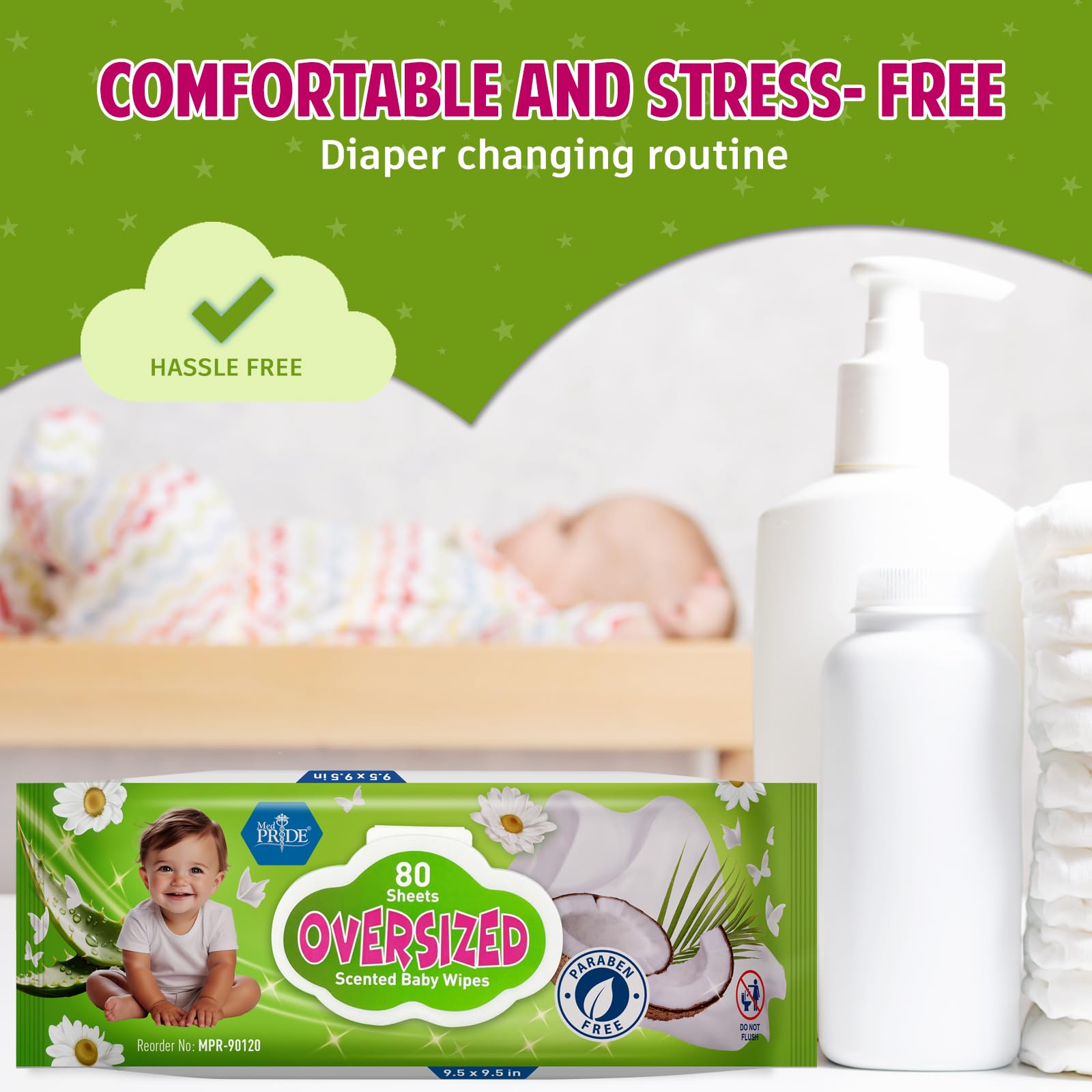 Amazon.com: MED PRIDE Oversized Scented Baby Wipes 9.5x9.5 in,Aloe