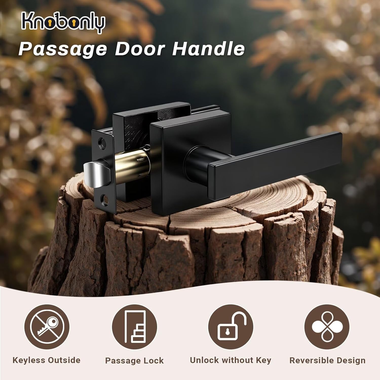 Knobonly 6 Pack Square Passage Door Levers Interior, Black Door Handles, Hallway Closet Door Handlesets Indoor, Keyless Black Door Knobs Reversible for Right & Left