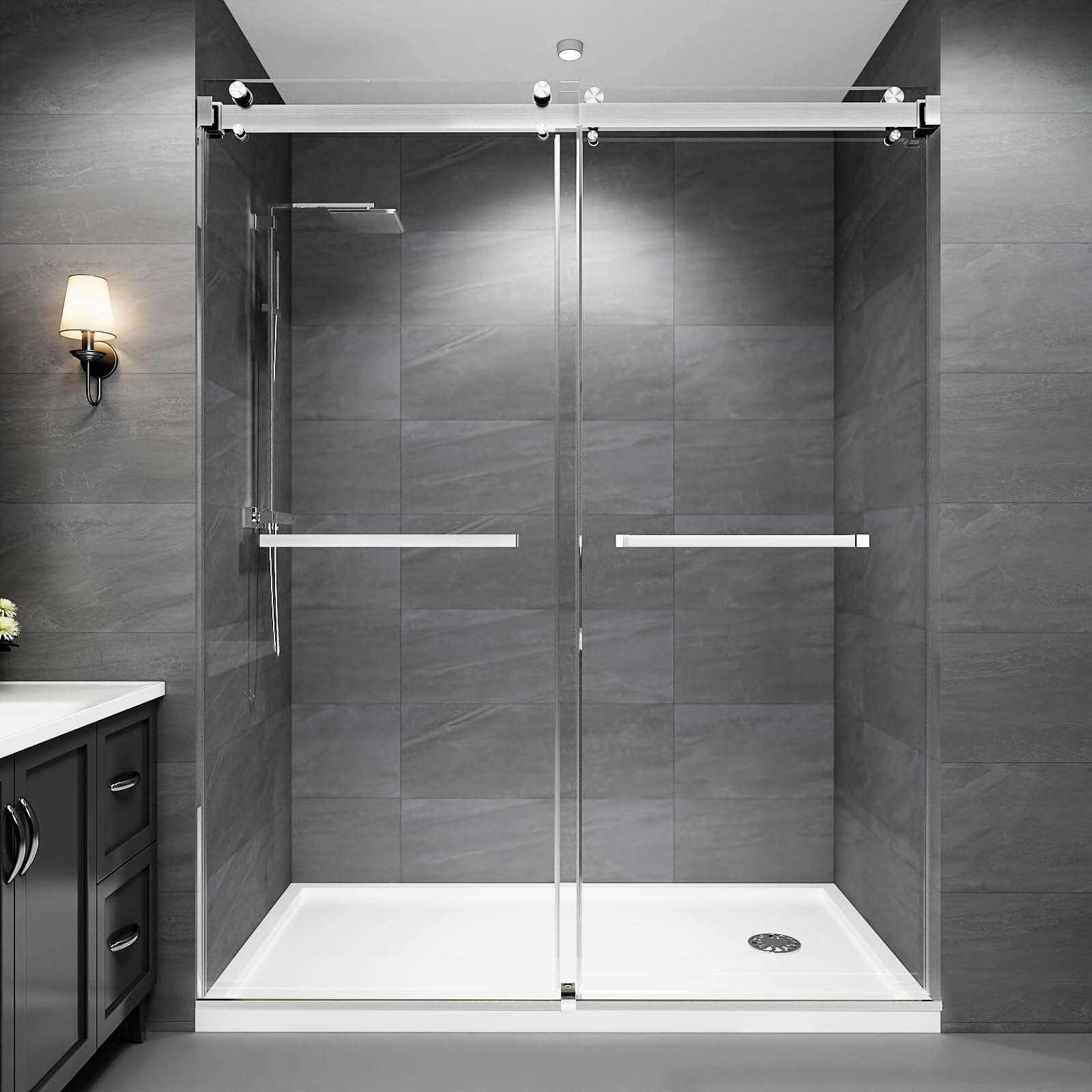 Dyvalis 55-60" W x 72"H Frameless Double Sliding Shower Door for Walk-In Shower,5/16" (8mm) SGCC Certified Clear Tempered Safety Glass,Easy-Clean