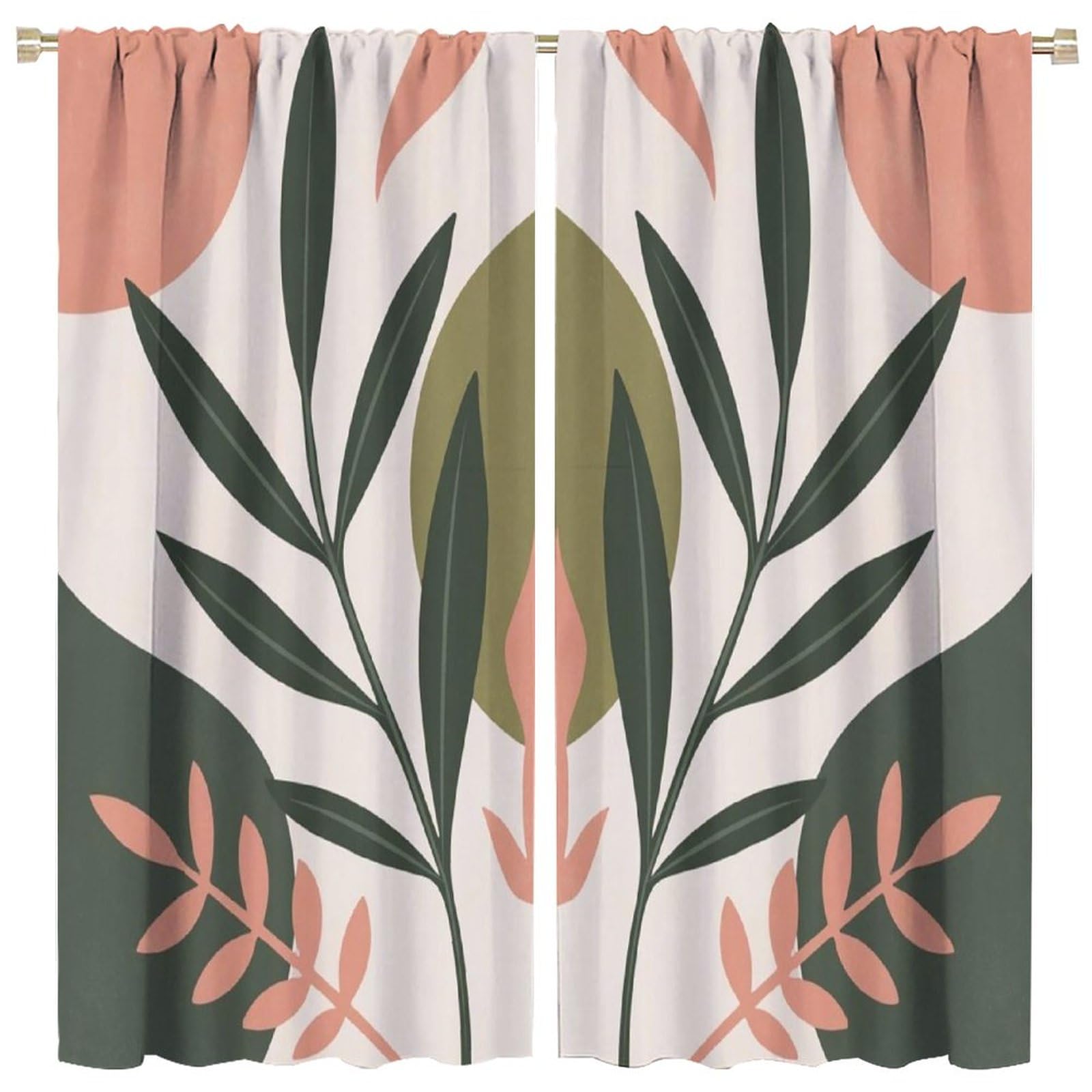 Mid Century Boho Curtains Aesthetic Abstract Modern Curtains Rod Pocket Bohemian Arch Leaves for Home Kitchen Restaurant Decoration Window Drapes 2 Panels 63x63in