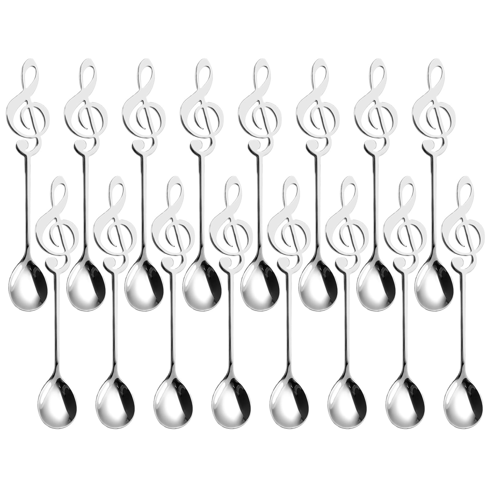 MIVIDE 16 Pezzi Cucchiaini da Caffè Note Musicali, Cucchiai da Dessert in Acciaio Inox, Cucchiaini Decorazione per Musicisti, Caffè, Tè, Dessert (Argento)