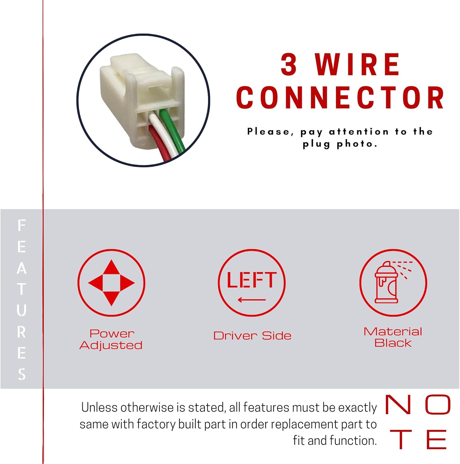 Spieg Driver Side Mirror for 2019-2025 Nissan Altima Power Adj Non-Heated Glass Black 3 Pins Left NI1320311