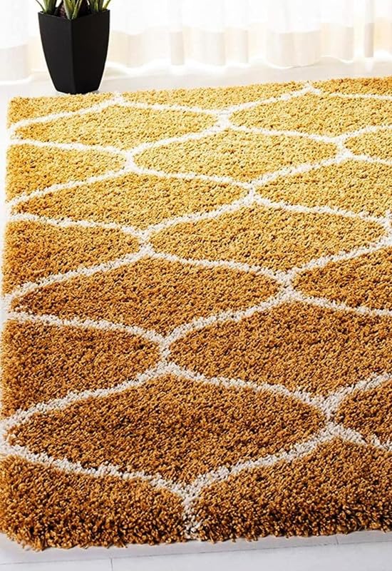 Image of FIASCO Polyester Shaggy Bedside Runner, Soft Indoor Modern Shaggy, Soft Rugs for- Living Room, Dinning Room, Office, Bedroom & Hallway Carpet Rugs Size 3X6 Gold mandir