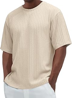 Camiseta con textura para hombre, cuello redondo, camiseta de verano ancha, ligera, de corte regular, camiseta de ocio, de...