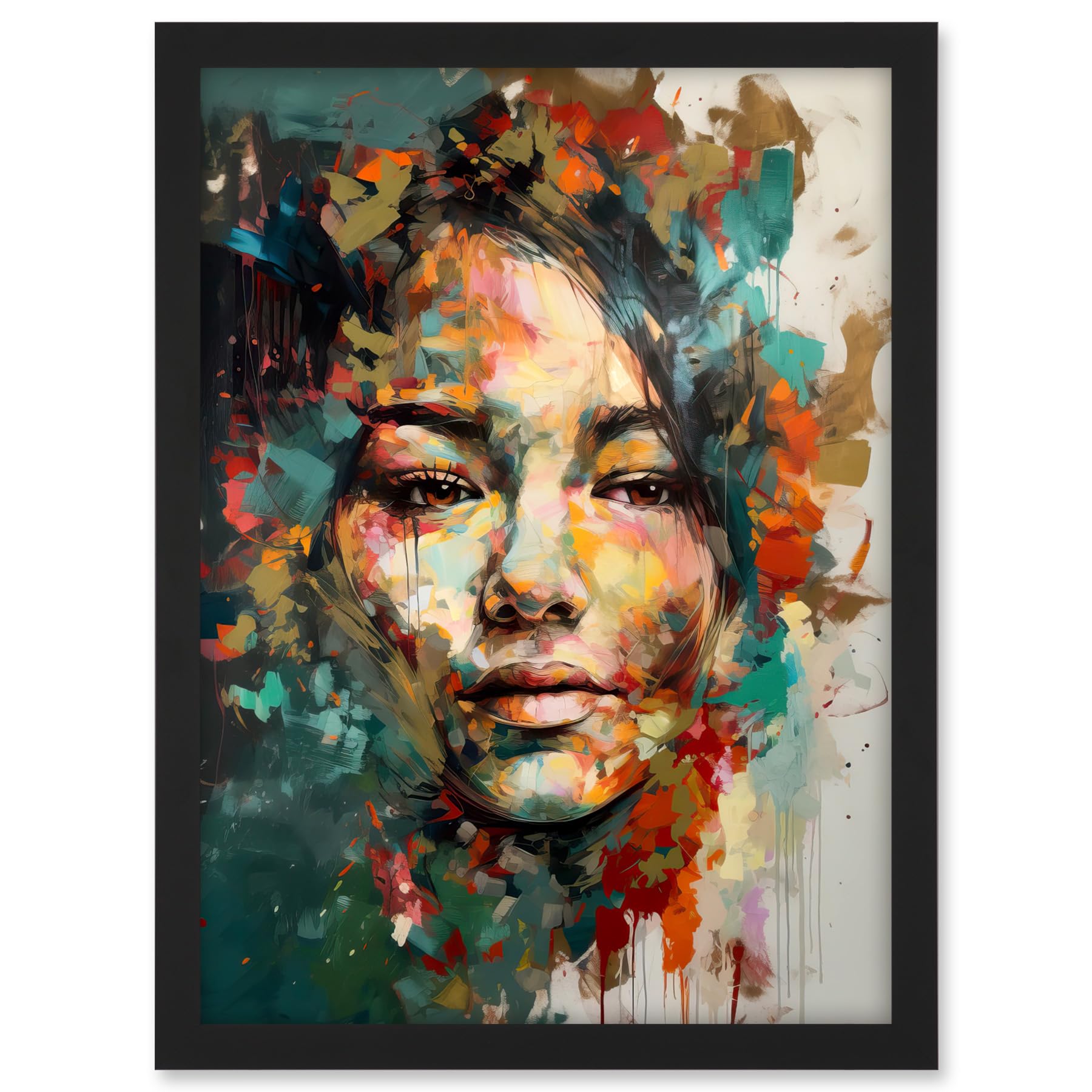 Artery8 Sad Young Woman Face Beauty Portrait Multicoloured Artwork Framed A3 Wall Art Print