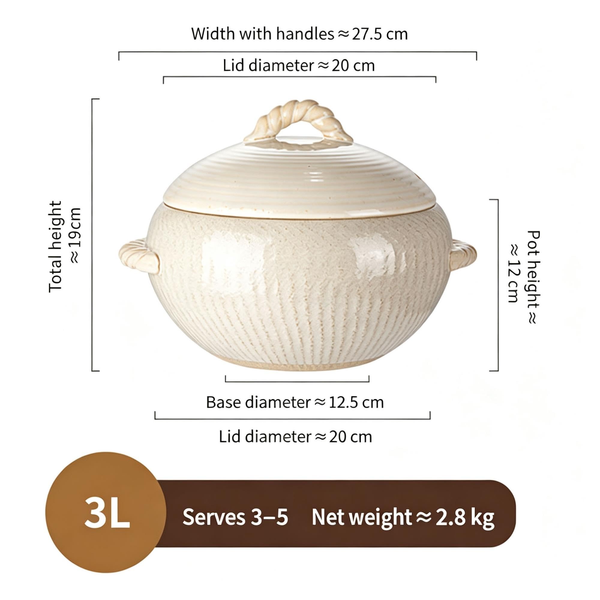 Pot japonais en argile de 3000 ml, pot en pierre, avec couvercle