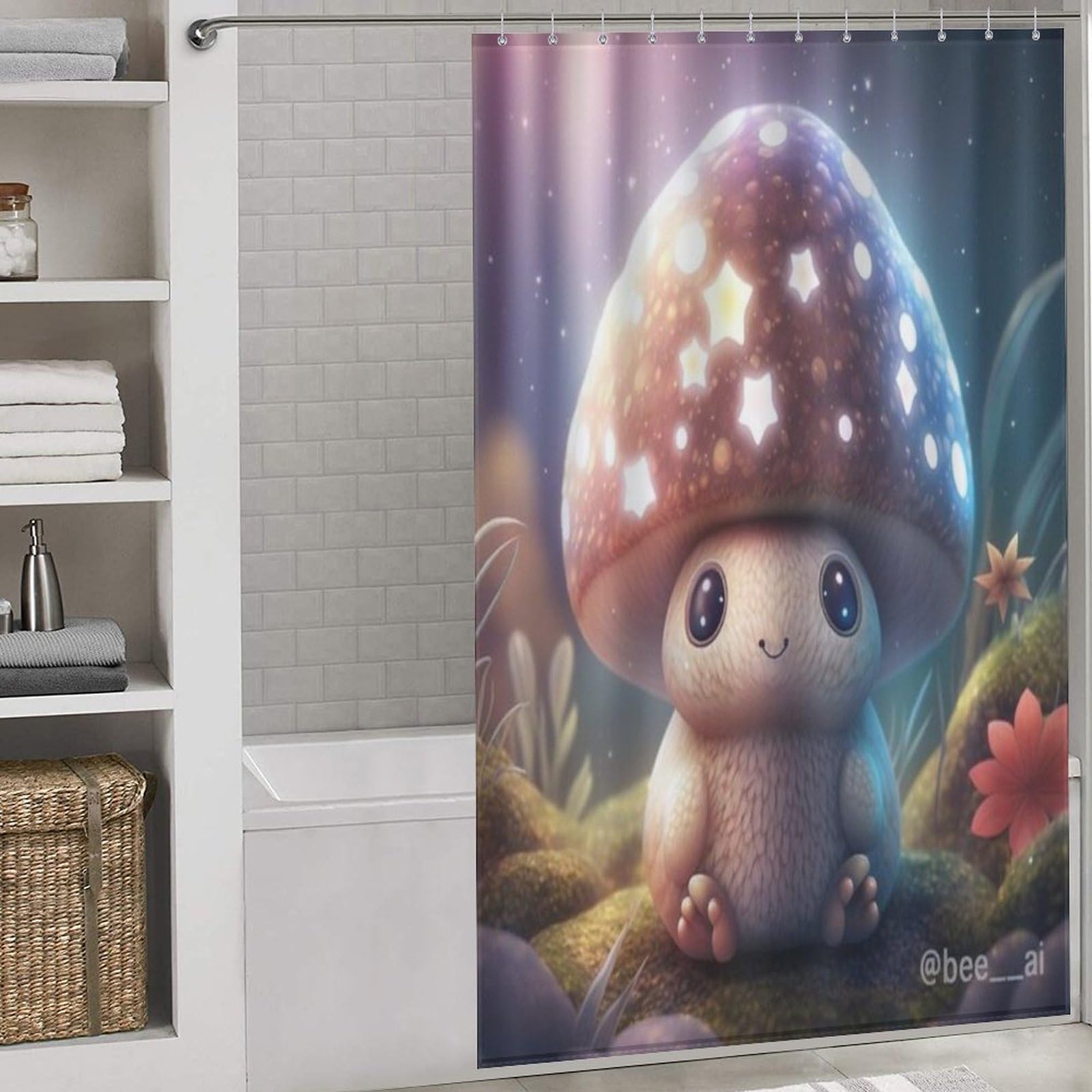 Rideau de douche champignon imperméable pour une ambiance nature dans la salle de bain