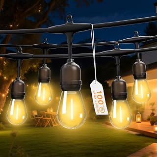 Outdoor Safety String Lights 100FT - Commercial Grade Low Voltage Strand with 40 S14 Shatterproof Bulbs for Tree Garden Yard bistro Cafe | Warm Yellow 3500K Party Lights | IP65 Waterproof | UL Listed
