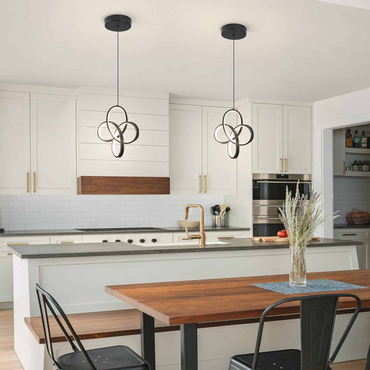 Black Pendant Lighting, 4500K Modern Pendant Light Kitchen Island, Height Adjustable Hanging Pendant Light Fixtures for Dining Room Kitchen Sink Bedroom Hallway,1 Pack