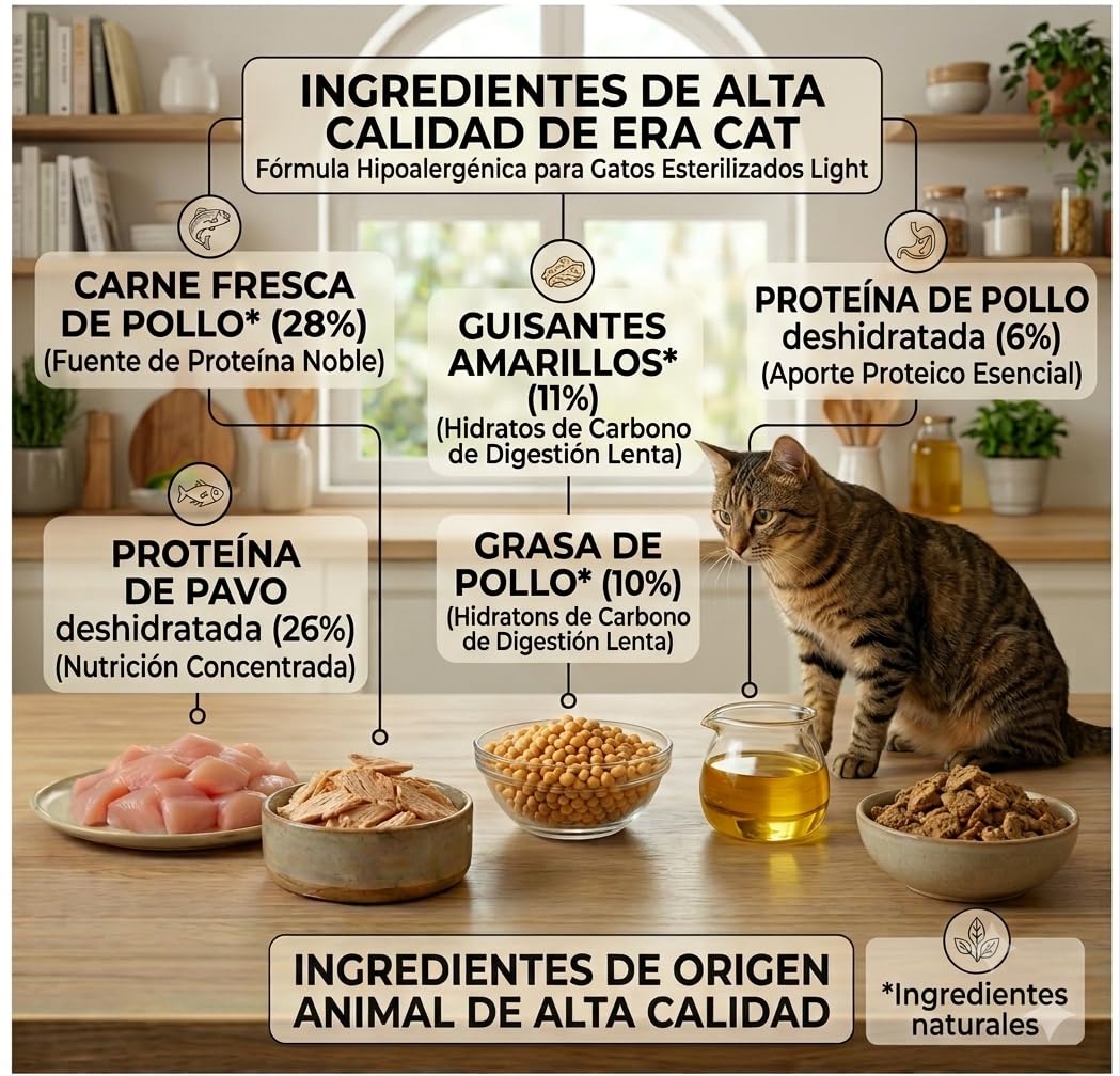 ERA Pienso para Gatos Grain Free Adulto Esterilizado Light, Pato y Pavo 6 kg
