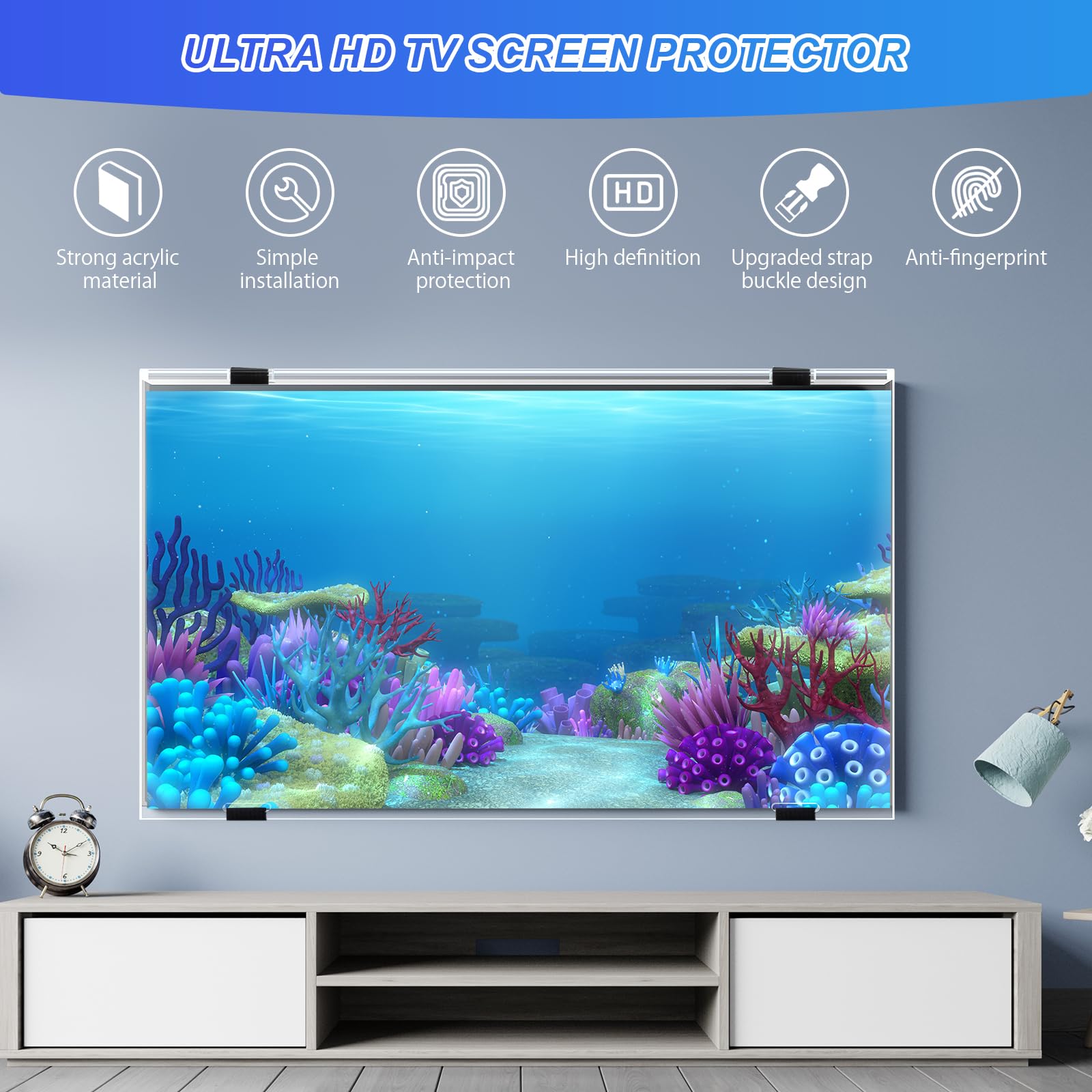 Qoosea Protector de Pantalla de TV 55 Pulgadas, Transparente HD Acrílico Panel Protector de Televisión para Soporte de Solo/Doble Punto, Panel Acrílico para TV Protección Reduce Arañazos