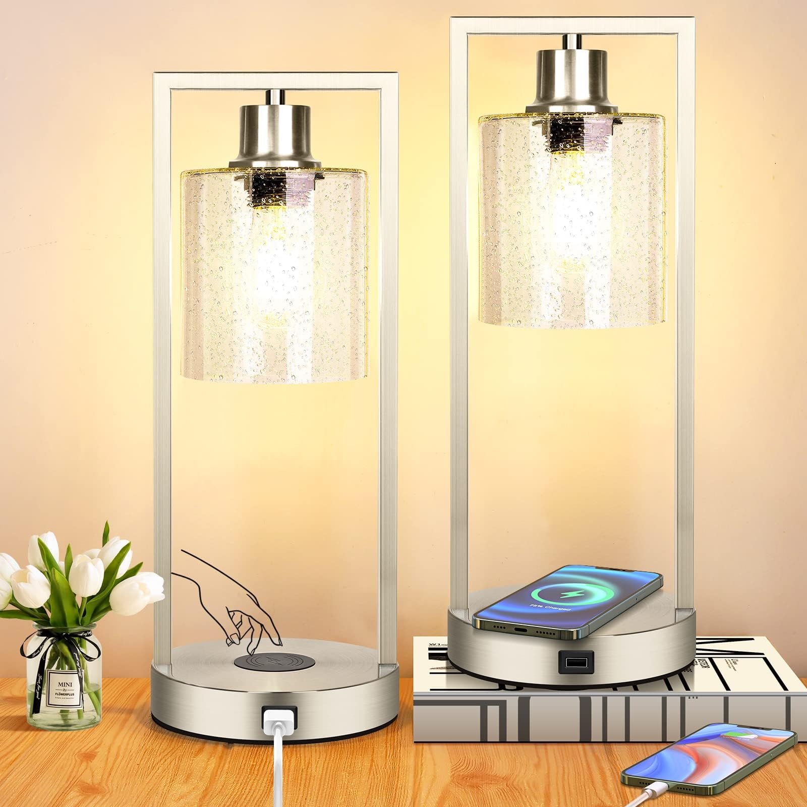 Bedroom Lamps With Usb Ports YANSUN 1-Light Bedside Purple Crystal
