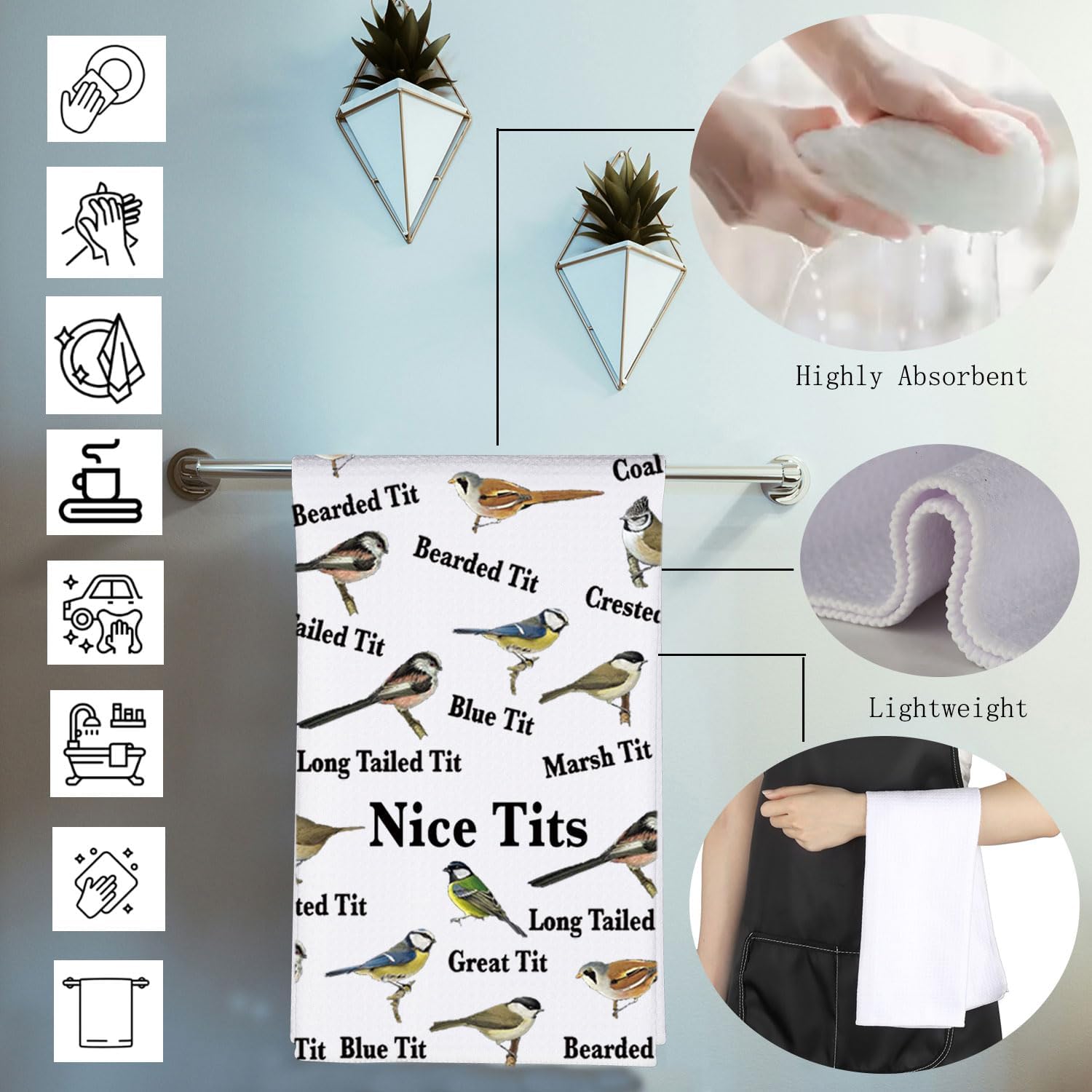 MBMSO Tits Bird Kitchen Towel Nice Tits Bird Watching Gifts for Bird Grooming Towel Tits Birds Lover Gifts for Bird Owners (Tits TW) - Image 4