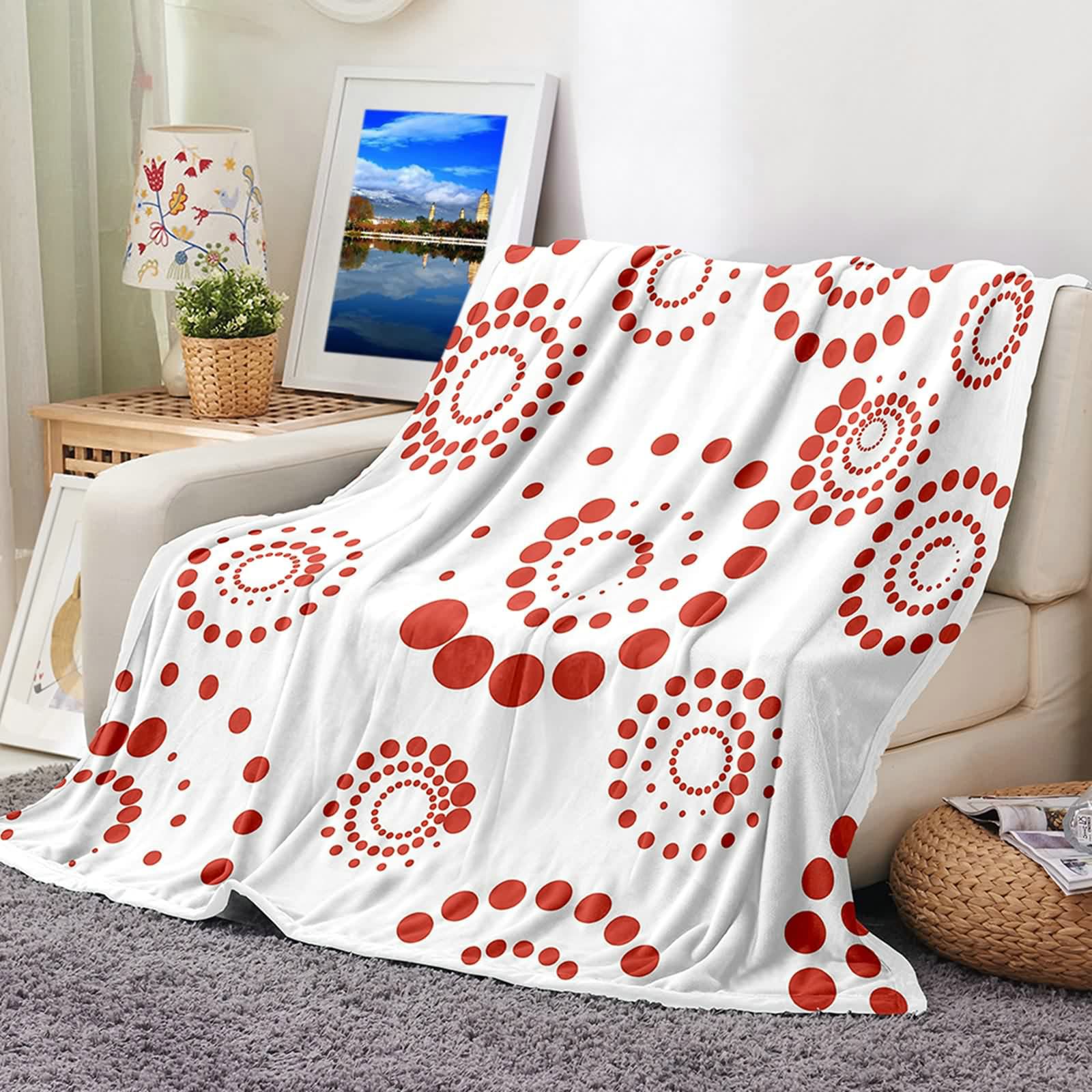 Aeici Couverture Polaire, Couverture Enfant Polaire Couverture 180x200 cm Motif À Pois Couverture de Canapé Cadeau pour Adultes et Enfants