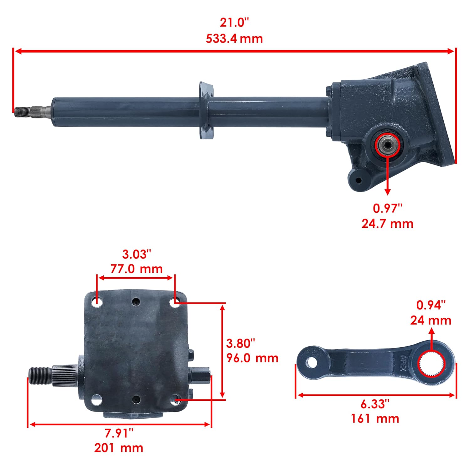 Caltric 99327C1 Steering Gear Box Assembly Compatible with Mitsubishi MT180 MT210 MT250 MT1401 MT1601 MT2001