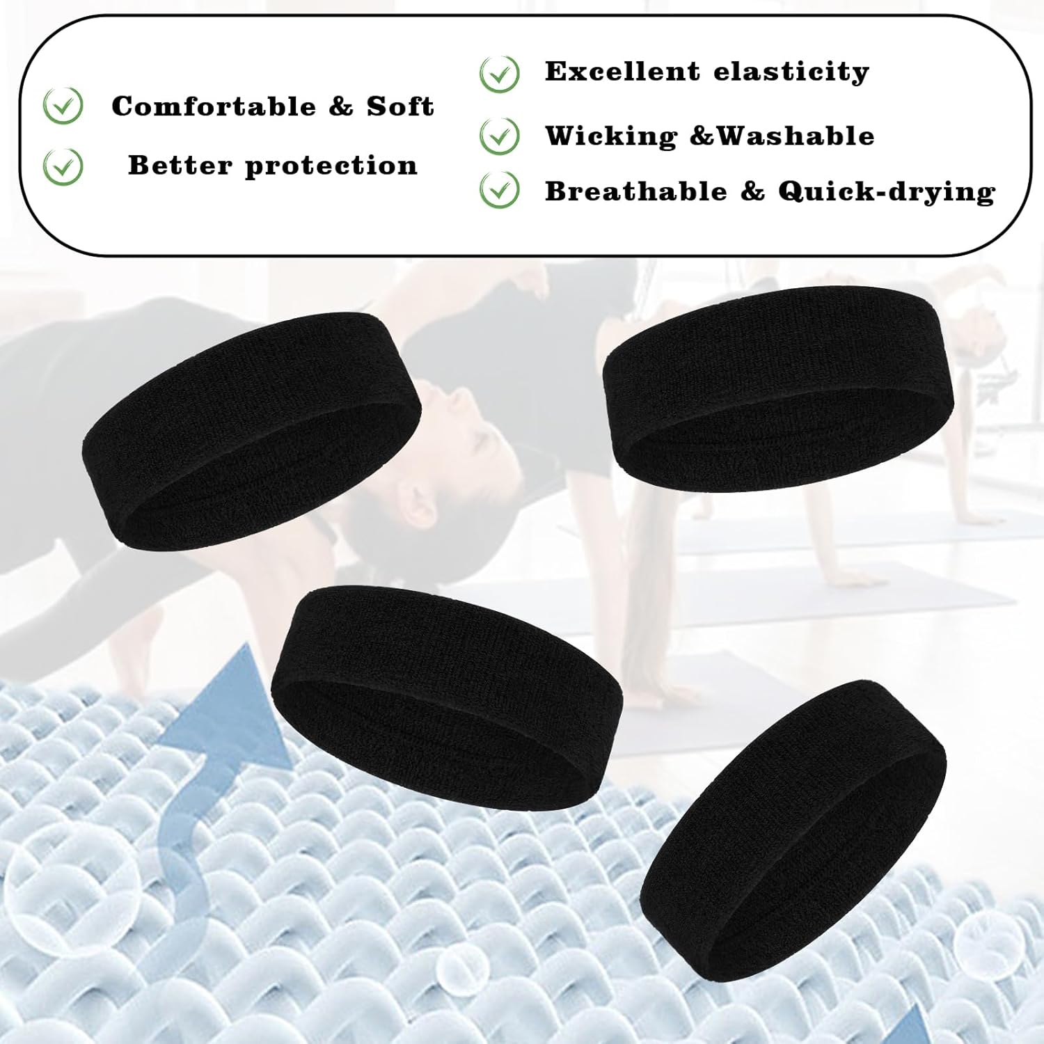 4PCS Sweat Band, Black Sweatbands Sport Headband for Men Women Polyester Moisture Wicking Head Band for Athletic Exercise Running Tennis Basketball Yoga Fitness Working Out - Image 6