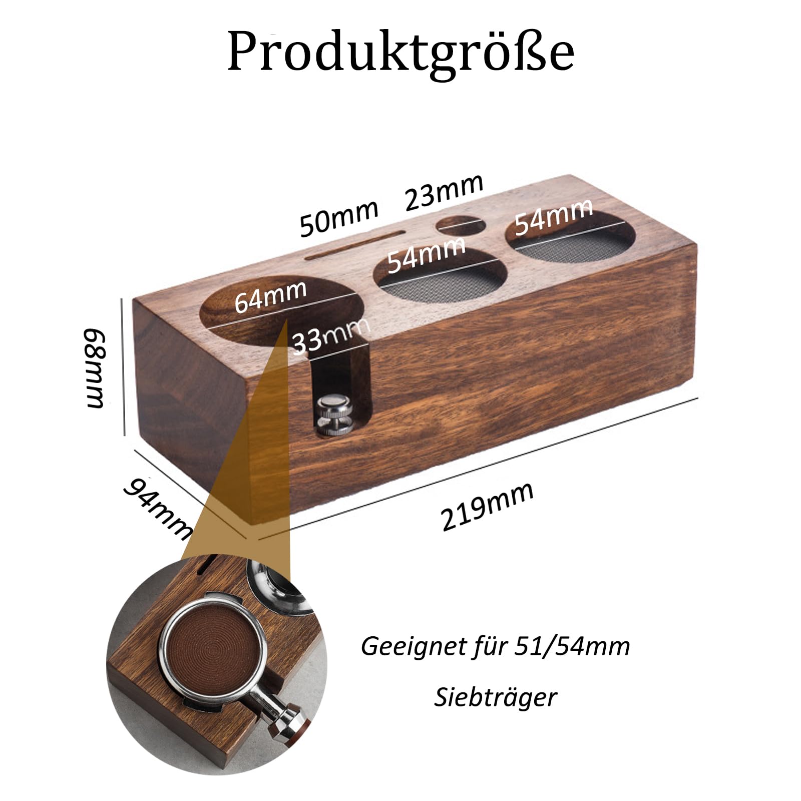 Estación de Manipulación de Café 51|54 mm, Estación de Manipulación de Café Hecha de Nogal con Cojín de Silicona, Altura Ajustable, Adecuada para la Mayoría de Accesorios de Café