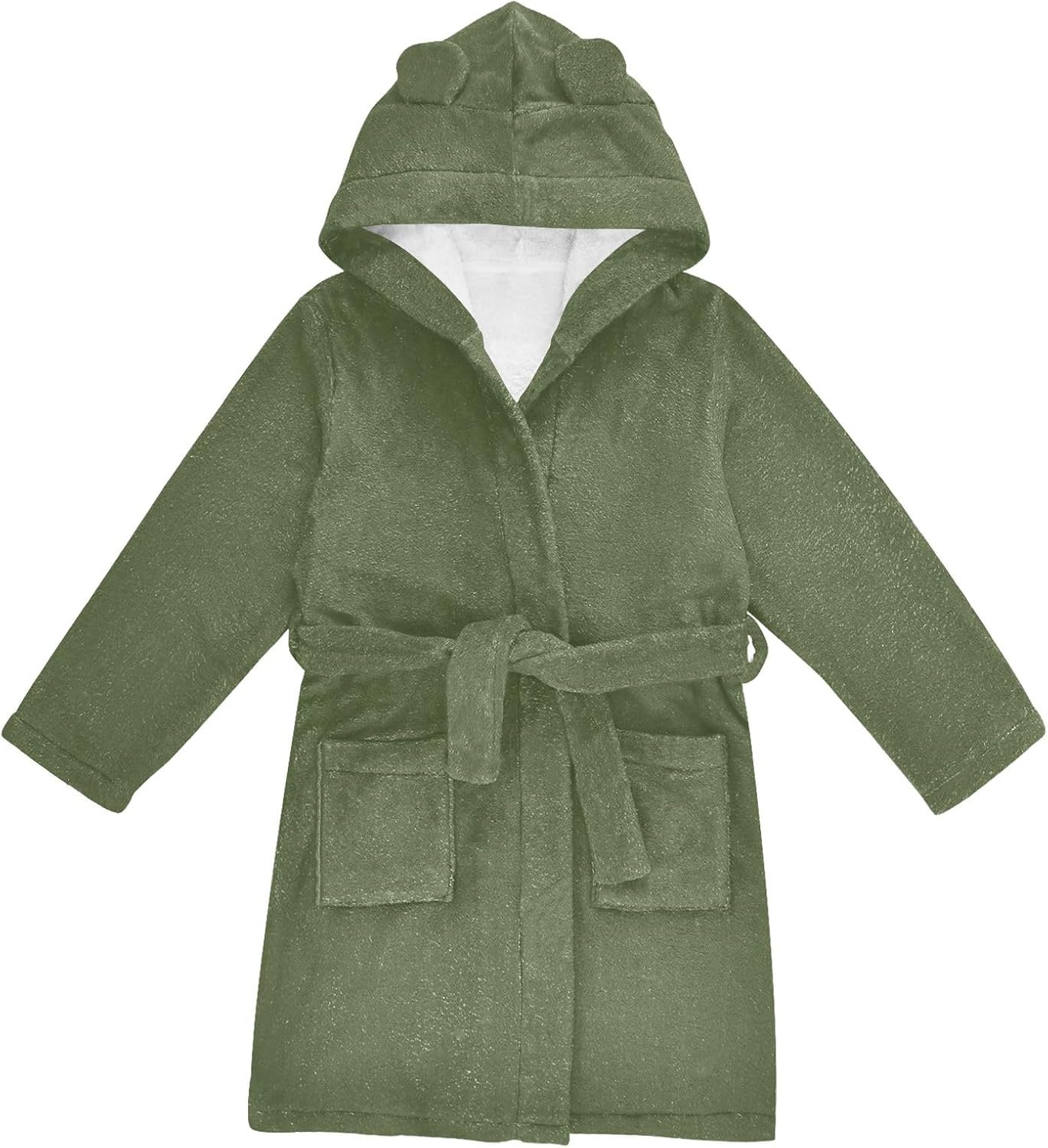 Military Green Kids Bathrobe, Soft Plush Hooded Towel for Boys Girls, Quick Dry Absorbent Bath Robe
