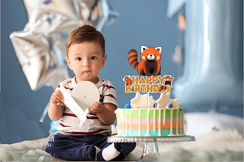 Miniatura 3 de Decoración de pastel de panda rojo para niños y niñas, baby shower, bosque, decoración de tartas de animales, zoológico, safari, suministros de