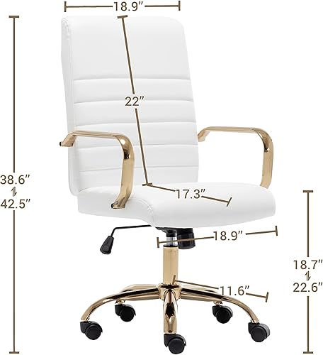Miniatura 3 de BTEXPERT Silla ergonómica de cuero sintético ajustable para oficina en casa con acabado dorado, 23.5 pulgadas de profundidad x 22 pulgadas de ancho