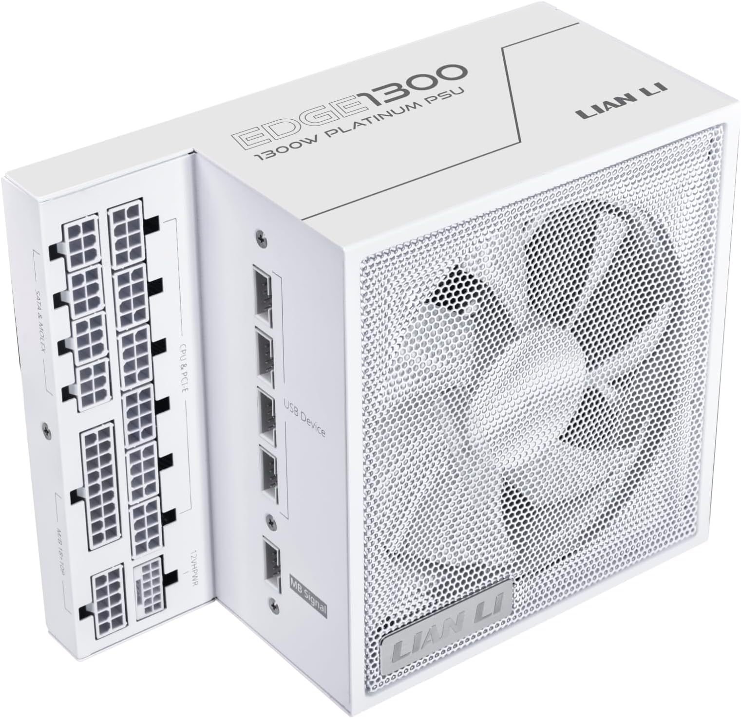Edge Series-1300W Full Modular Power Supply-80 Plus Platinum-ATX 3.0, 3.1-PCIE 5.1-L-Shape Design for Dual Chamber Case-120mm FDB Fan-Supports up to 4X USB Devices-White (EG1300WE.US)