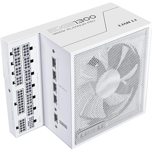Lian Li Edge Series-1300W Full Modular Power Supply-80 Plus Platinum-ATX 3.0, 3.1-PCIE 5.1-L-Shape Design for Dual Chamber Case-120mm FDB Fan-Supports up to 4X USB Devices-White (EG1300WE.US)
