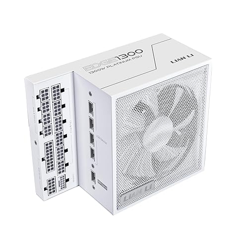 Lian Li Edge Series-1300W Full Modular Power Supply-80 Plus Platinum-ATX 3.0, 3.1-PCIE 5.1-L-Shape Design for Dual Chamber Case-120mm FDB Fan-Supports up to 4X USB Devices-White (EG1300WE.US) - 1300W Platinum ATX White