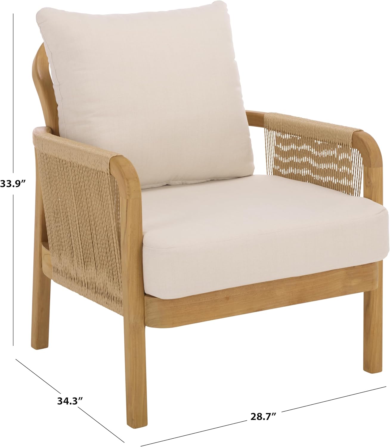 SAFAVIEH Couture Outdoor Patio Furniture Collection – Rogers Teak & Hyacinth Chair, Modern Woven Accent Chair with Cushions (CPT2016)
