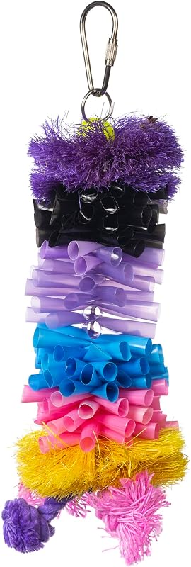 Prevue Pet Products Preen & Pacify Calypso Creations Straw Stacker Bird Toy - Accesorios para periquitos, conures, cacatúas, periquitos y pájaros pequeños a medianos, juguete de jaula colgante para juegos interactivos