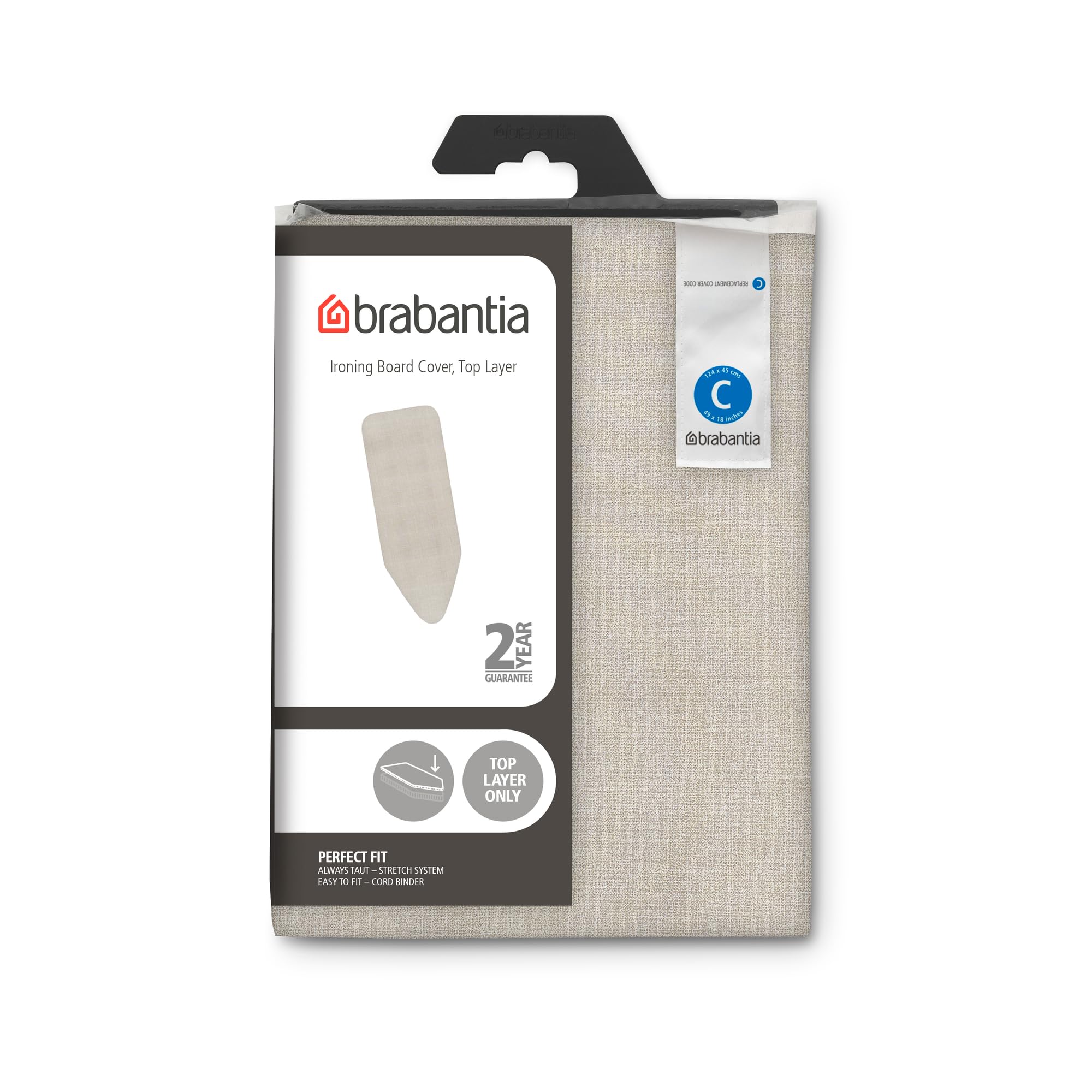 Funda para Tabla de Planchar Brabantia C 124x45 cm - Denim Grey | Capa Superior 100% algodón con Acolchado de Espuma 2 mm | Ajuste Tablas tamaño C | Duradera, Lavable y fácil de Colocar