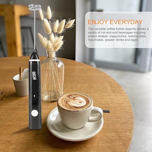 Miniatura 36 de Delm Espumador de leche eléctrico USB de acero inoxidable, espumador para lattes, espumador de leche de mano para capuchino, frappé, matcha, Verde