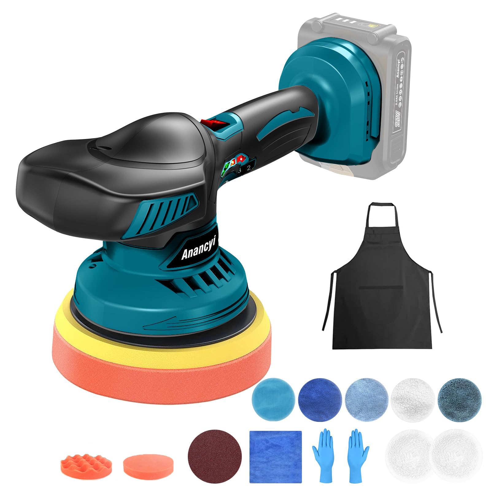 ANANCYI Akku Auto Poliermaschine, 6 Zoll Exzenter Poliermaschine, mit 12 Aufsätzen,1500W Polierer 6 Stufen (2500–5500 RPM), 150mm Polierteller für Autopflege & DIY, für Ma-kita 18V (Ohne Akku)
