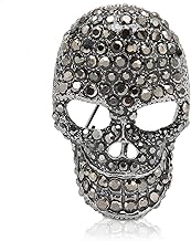 Vintage Skull Brooch,Shiny Skull Head Rhinestone Pins Brooch Accessory(Black)