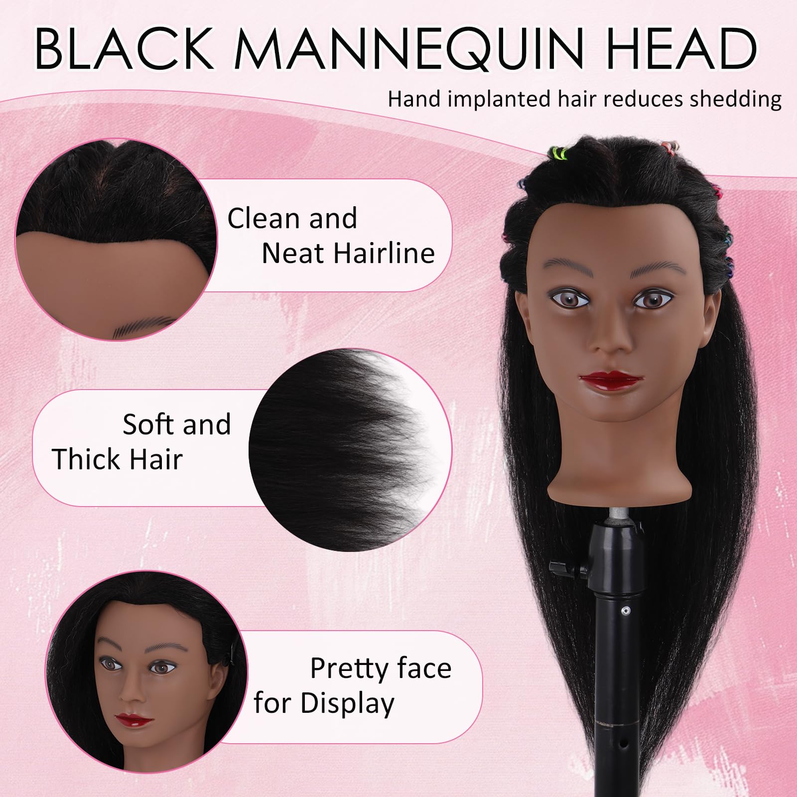 DiazySight 45,7 cm testa manichino afro nera capelli umani per esercitarsi acconciature kit