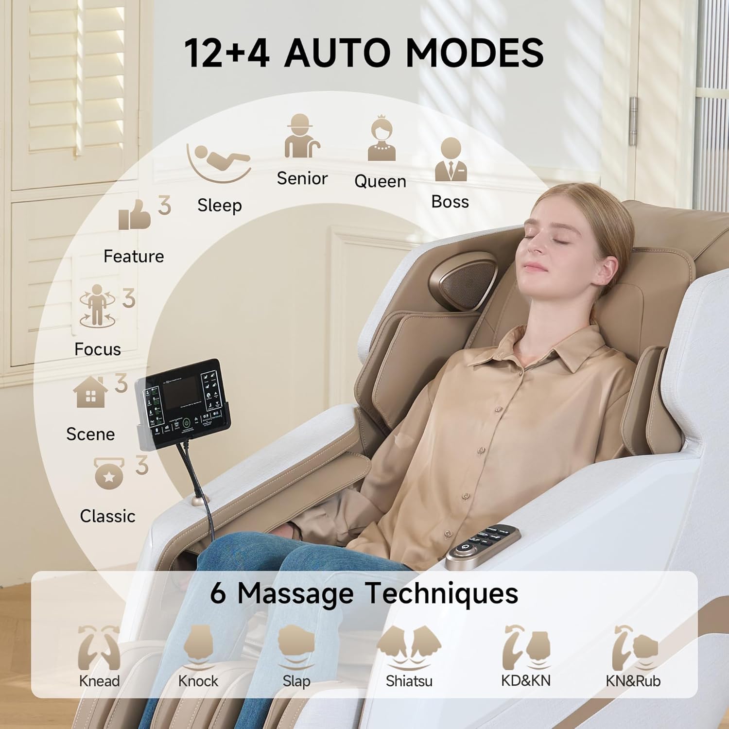 springspa Massage Chair Full Body Shiatsu Recliner with SL Track, Zero Gravity, 3 Massage Intensity, Shortcut Key, Foot Rollers, Bluetooth Speaker, Q23 Khaki