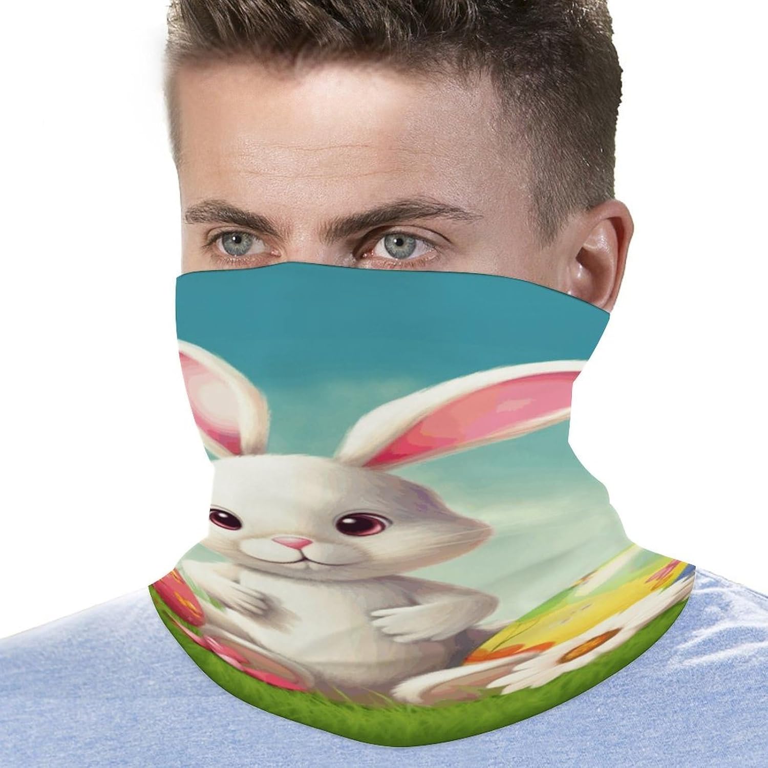Easter Bunny with Eggs And Spring Butterfly Neck Gaiter UV Protection Polyester Face Gaiter Breathable Quick Dry Head Wrap Multifunctional Stretchy Seamless Bandana for Outdoor Cycling Hiking Skiing R