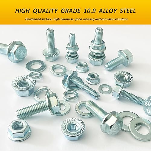 Miniatura 7 de ZTF Kit surtido de tuercas y pernos de hardware M6 M8 M10, 188 piezas, tornillos métricos resistentes, arandelas de tuercas, 9 tamaños más comunes,