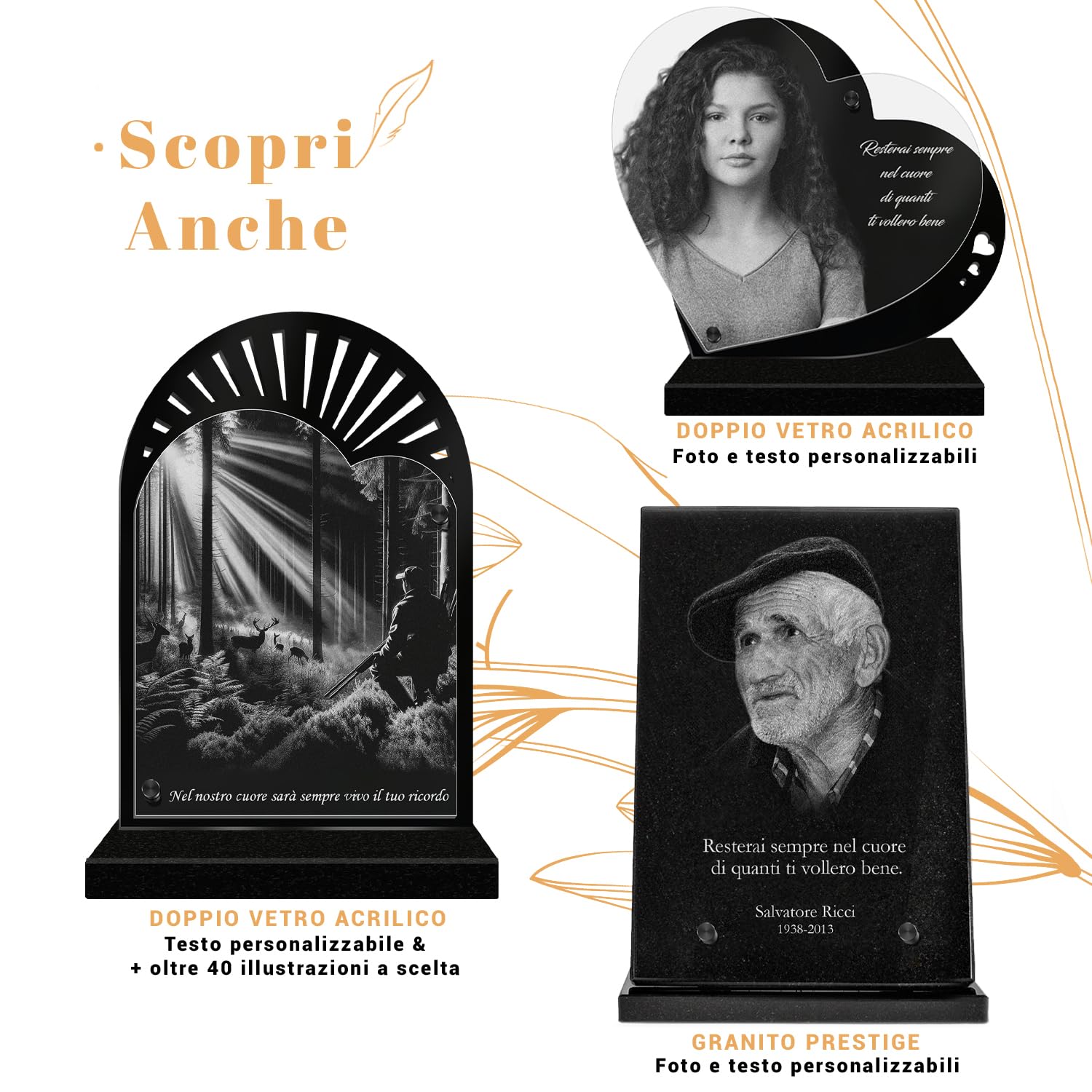 ETERNEL - Targa Funeraria Personalizzata Multisupporto Albero della Vita - da piantare, incollare o posare, Ardesia o Granito, Foto e testo a scelta Targa cimitero, mortuaria, sepoltura, defunto