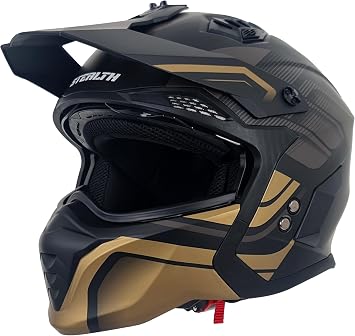 Motorcycle Crash Helmet Stealth Fighter ECE 22.06 Approved Multi Function Full Face & Open Face Helmet Removable Peak - Orbit Black/Gold Matt