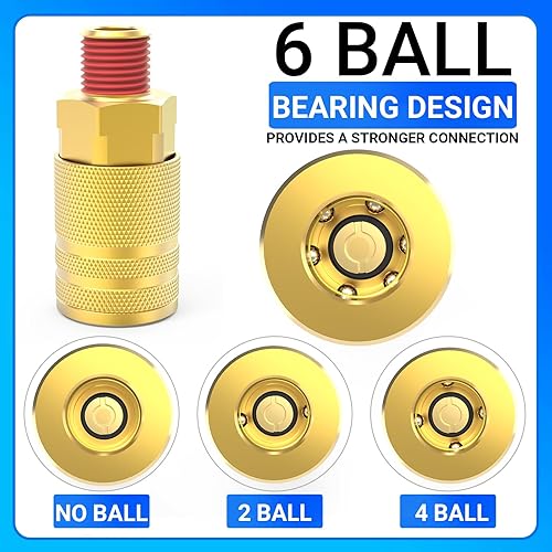 Miniatura 7 de ChillWaves Acoplador industrial macho de latón de 14 pulgadas, NPT macho de 6 bolas de 14 pulgadas, acoplador de aire de conexión rápida (12