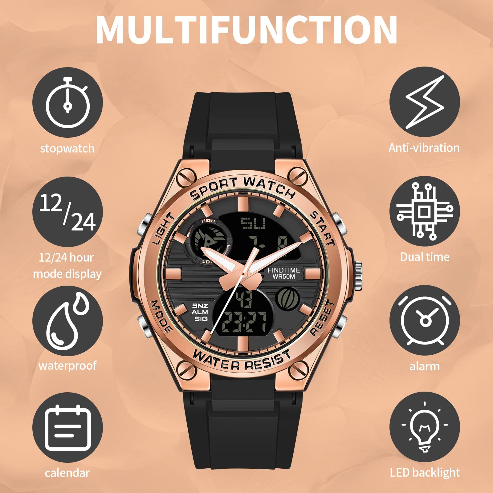 findtime Womens Digital Sports Watch Ladies Waterproof Watches Running Watch Military Wrist Watches for Women Tactical Countdown Alarm Stopwatch