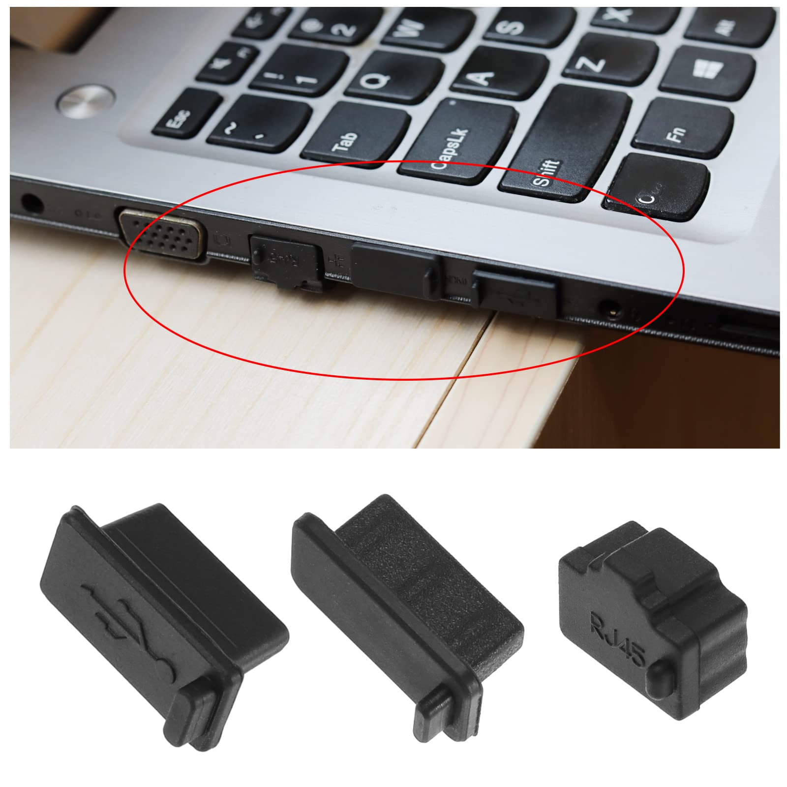 ECSiNG 30 szt. uniwersalnych silikonowych wtyczek przeciwpyłowych do laptopa RJ45 żeńskie gniazdo i HDMI żeński port i port USB ochrona przed kurzem korek osłona czarna