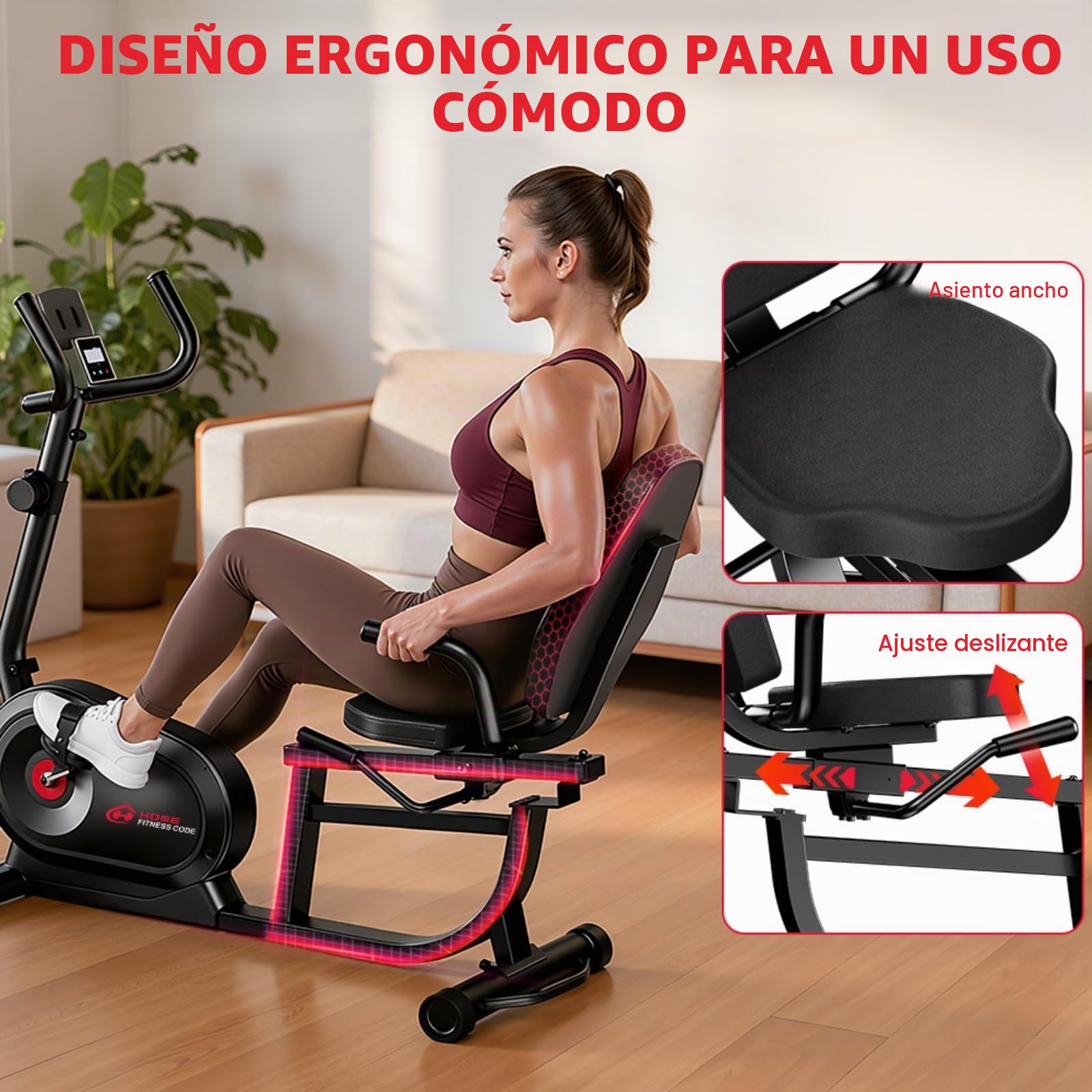 Bicicleta Estática Reclinada para Casa con Respaldo Ergonómico, Bicicleta Magnética Horizontal, 16 Niveles de Resistencia, Pantalla LCD, Ideal para Cardio y Rehabilitación, Soporta hasta 150 KG