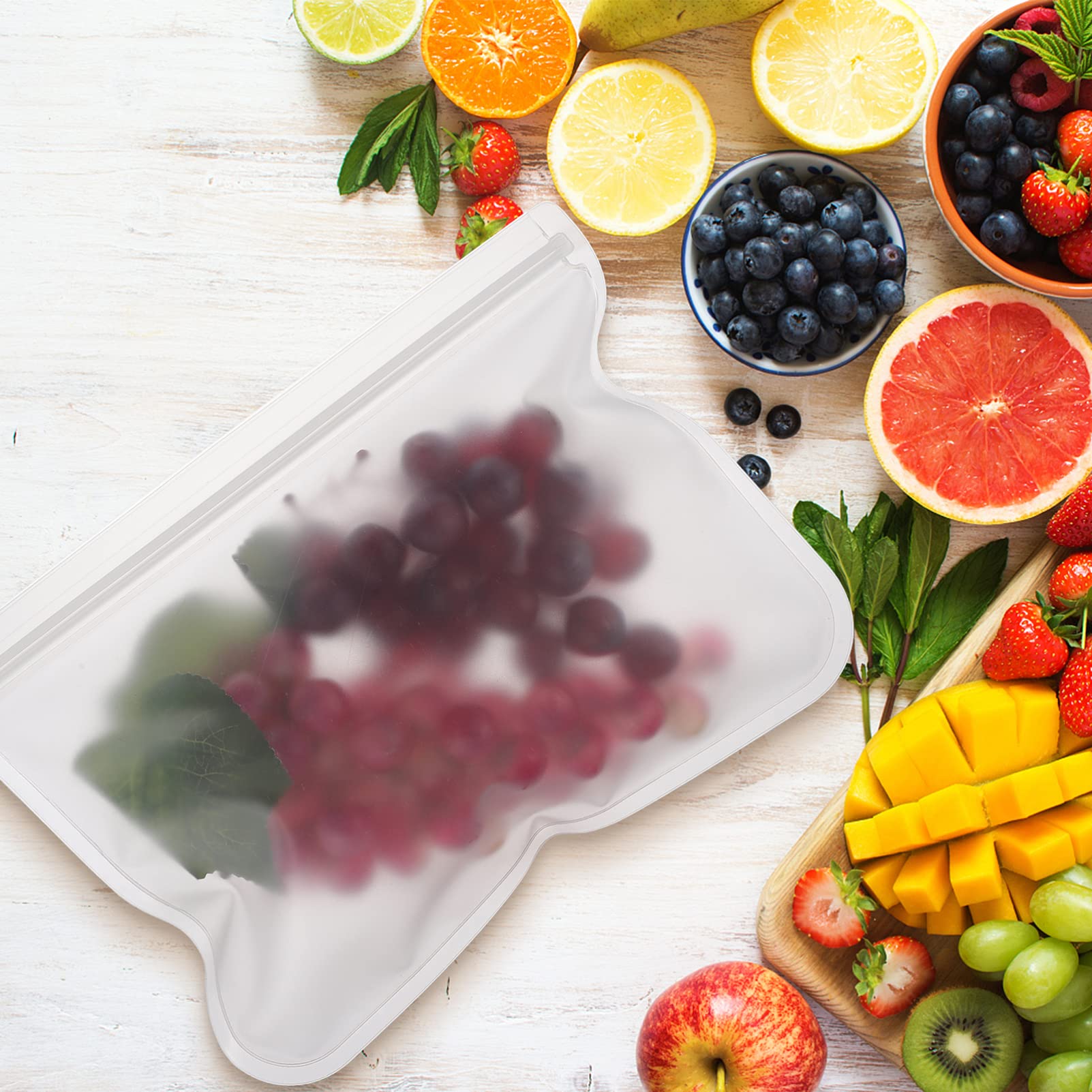 Cabilock 10 Sacchetti Riutilizzabili per Alimenti Impermeabili e Sigillati per Carne Frutta e Snacks Confezione da 10 Pezzi per Conservazione in Frigorifero