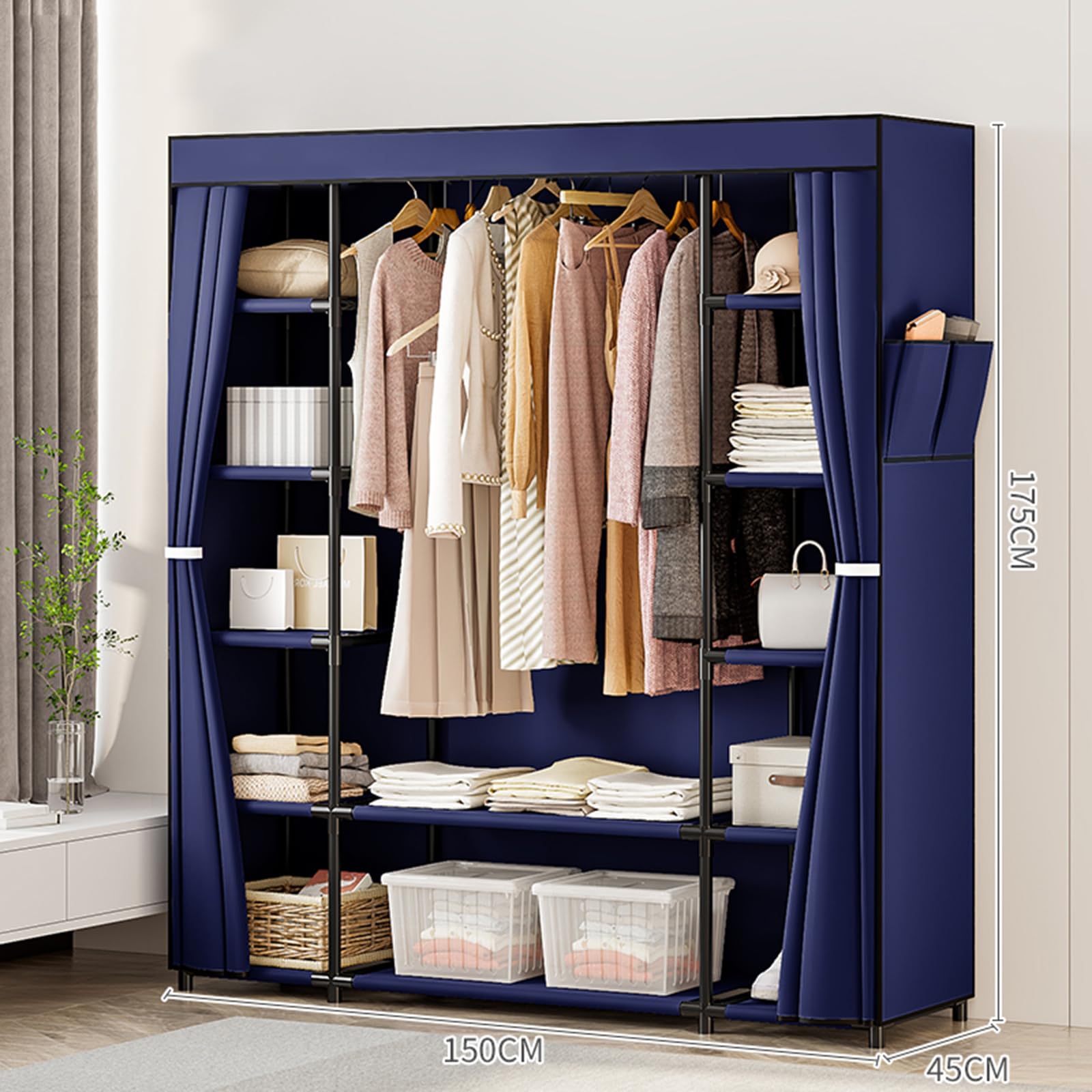 Faltbarer Stoffschrank – Großer Kleiderschrank Aus Stoff, Staubdicht Und Praktisch, Einfach Aufzubauen, Ideal Für Schlafzimmer, Ankleidezimmer, Studentenwohnheim, Camping Oder Keller