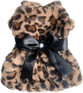 Leopard Dog Dress for Small Dogs Cats Girl,Dog Fleece Dresses with Bow,Pet Costumes Outfit for Chihuahua Yorkie Teacup,Winter Puppy Skirt,Cat Clothes for Holiday Party Daily Wearing