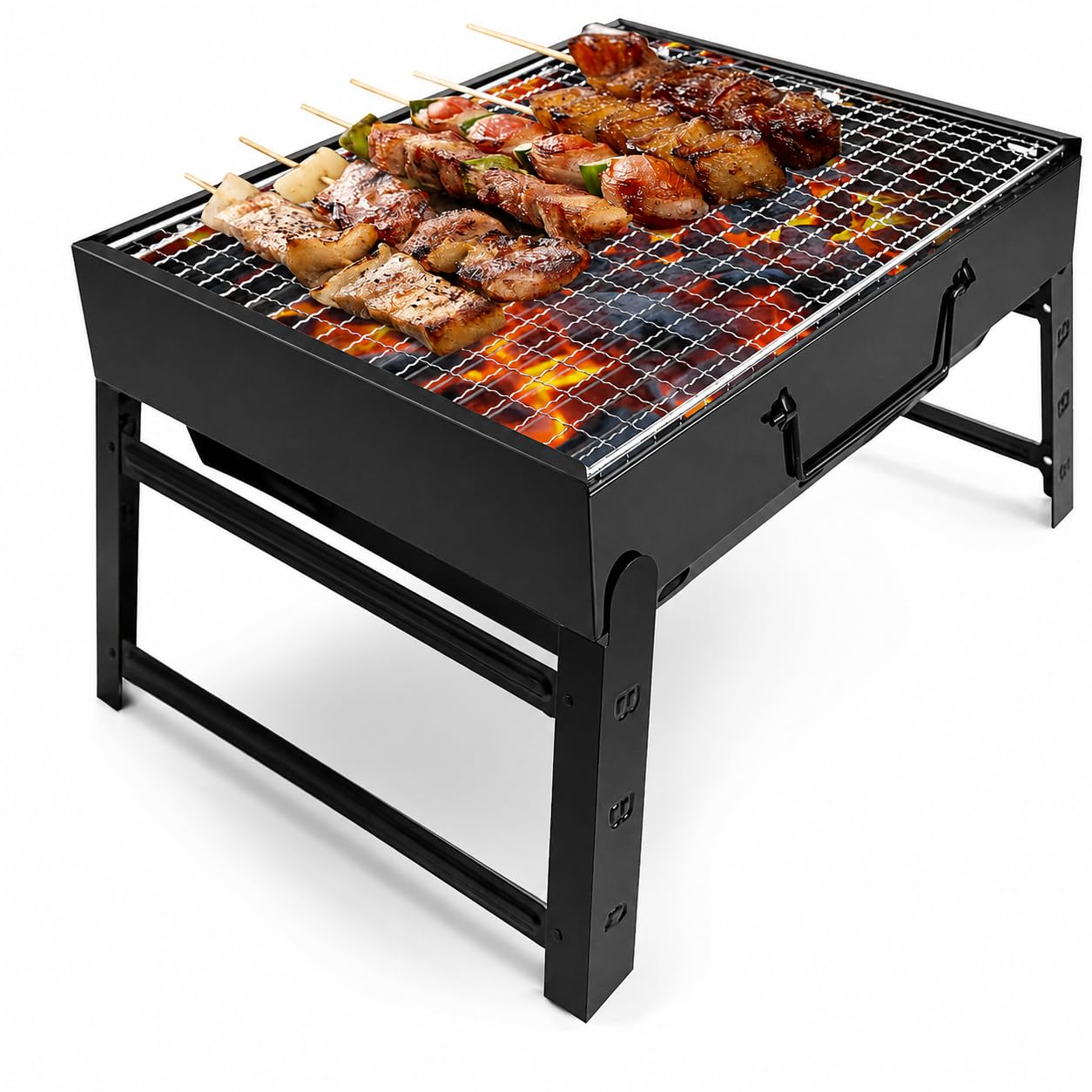Meown Portable Foldable BBQ Grill – Compact Charcoal Barbecue Stand with Folding Legs, Reusable Camping BBQ for Garden, Picnic, Outdoor Cooking & Travel
